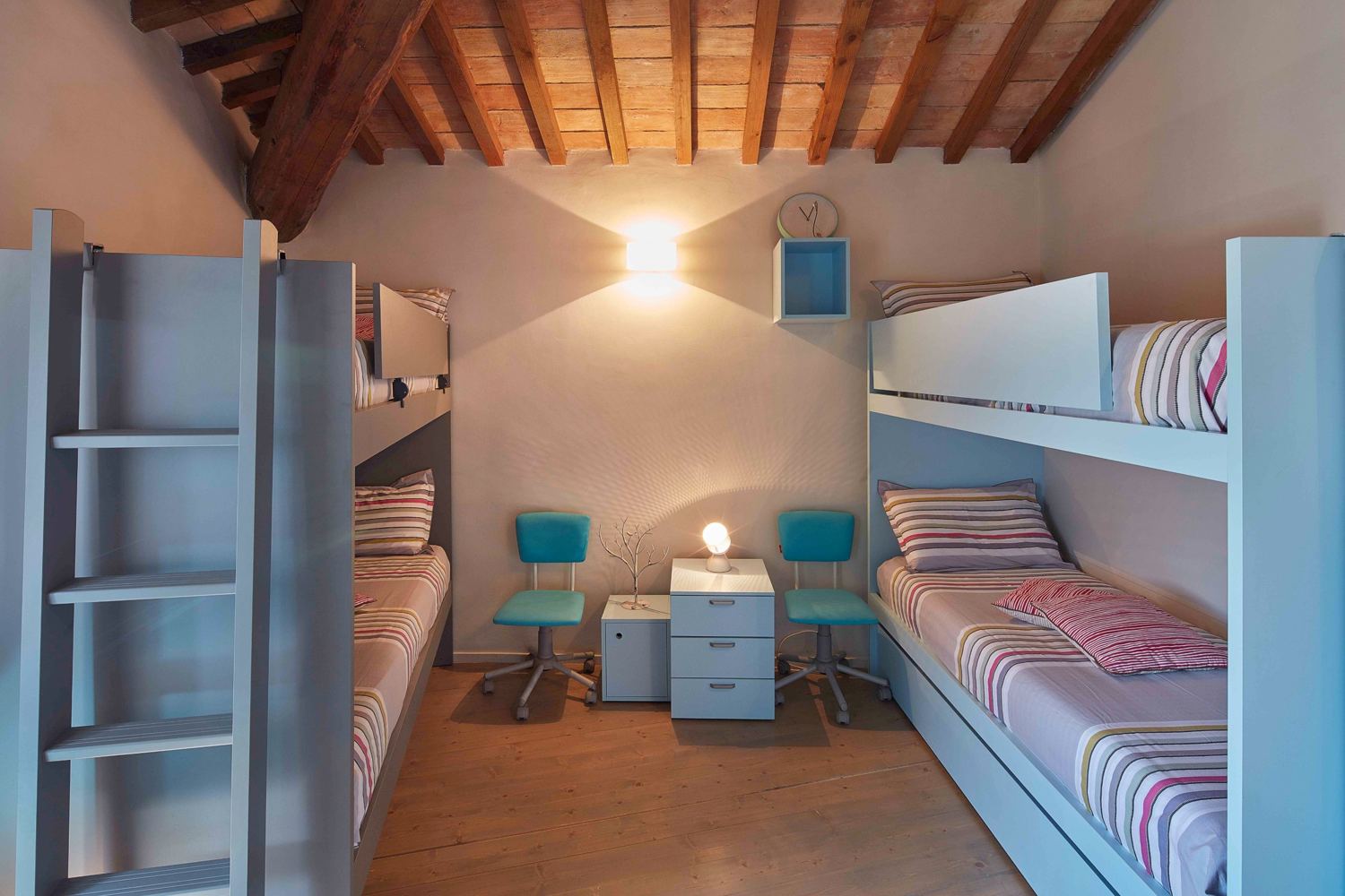 Bedroom with two sets of bunk beds